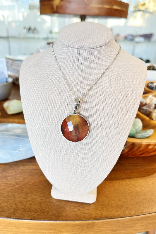 Cushion Cut Flame Jasper Sterling Silver Pendant